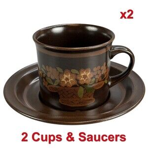 Royal Doulton Basque Cup & Saucer (x2) Lambeth Stoneware Cottagecore 1974 VTG